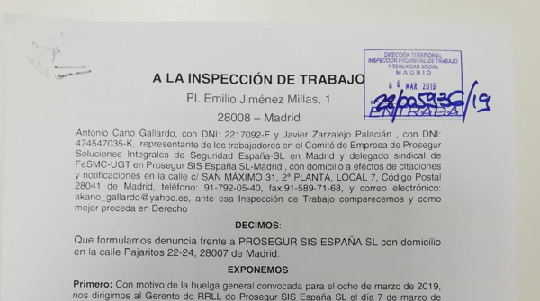 Recorte denuncia Prosegur huelga servicios minimos